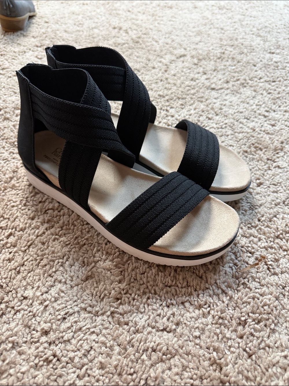 Black Elastic Cross-Strap Wedge Sandals for Women